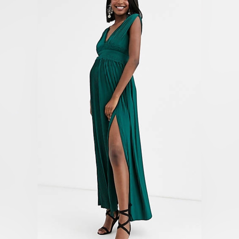 asos maternity premium lace insert pleated maxi dress